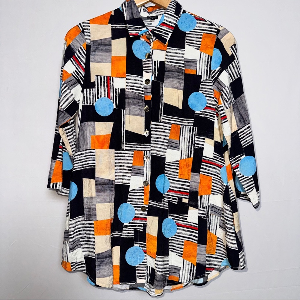 Shana Multicolor Abstract Women’s Small Art to Wear Shirt Pockets‎ Zip back